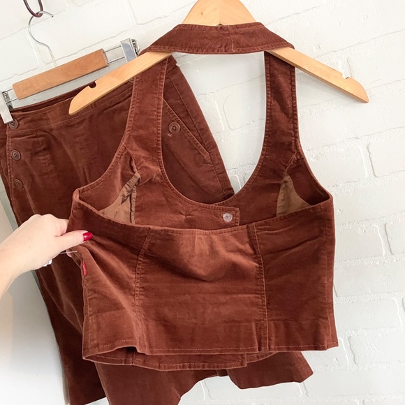 Vintage Y2K Skirt/Vest Matching set Faux suede/velvet Country Rusty brown Sz 2 - Picture 6 of 11